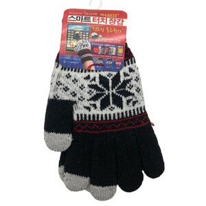 Hansun Smart Touch Winter Gloves Unisex One Size Black Fair Isle Korean Knit‎